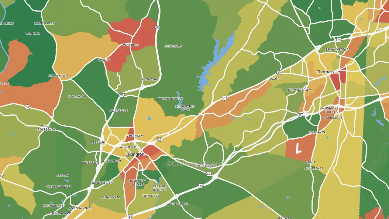 Davidson County, NC Map of Drug-Related Crime Rates