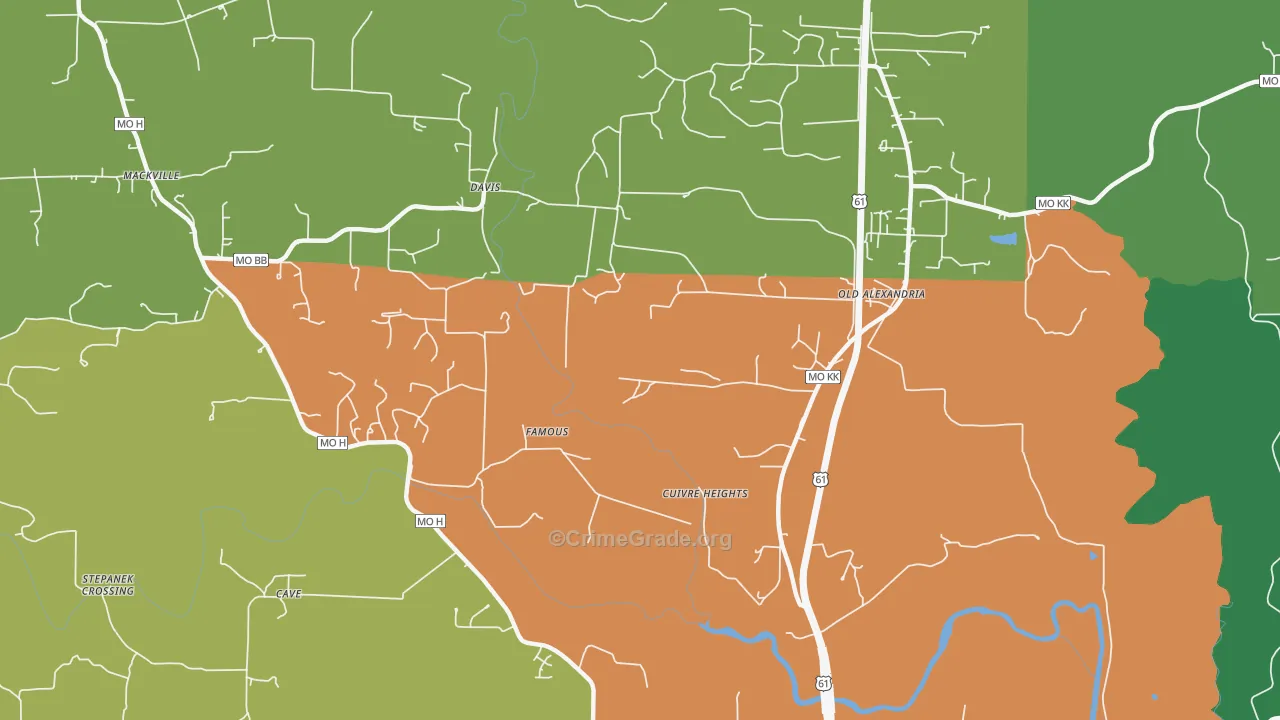 Davis, MO Map of Drug-Related Crime Rates
