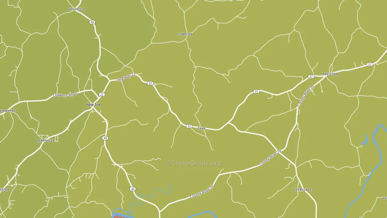 Daviston, AL Map of Drug-Related Crime Rates