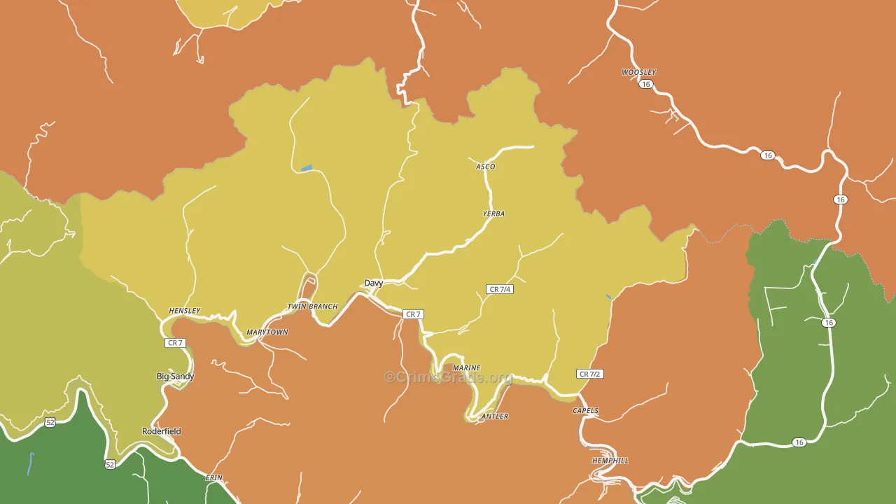 Davy, WV Map of Drug-Related Crime Rates