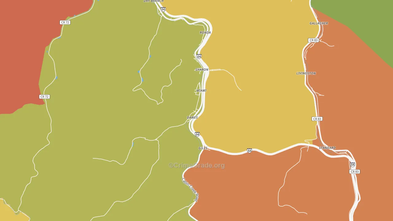 Dawes, WV Map of Drug-Related Crime Rates