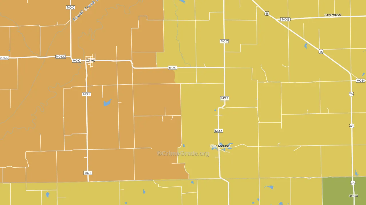 Dawn, MO Map of Drug-Related Crime Rates