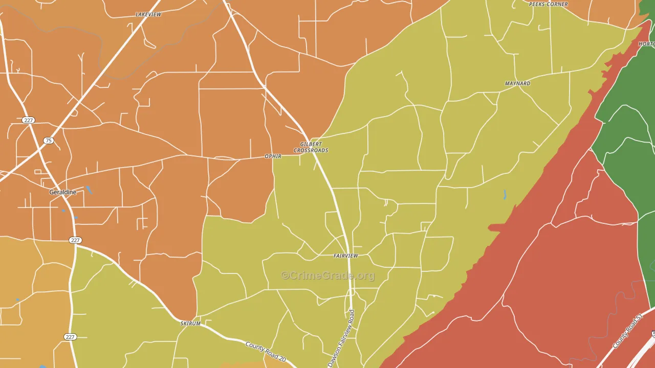 Dawson, AL Map of Drug-Related Crime Rates