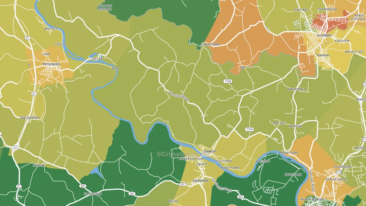 Dawson, PA Map of Drug-Related Crime Rates