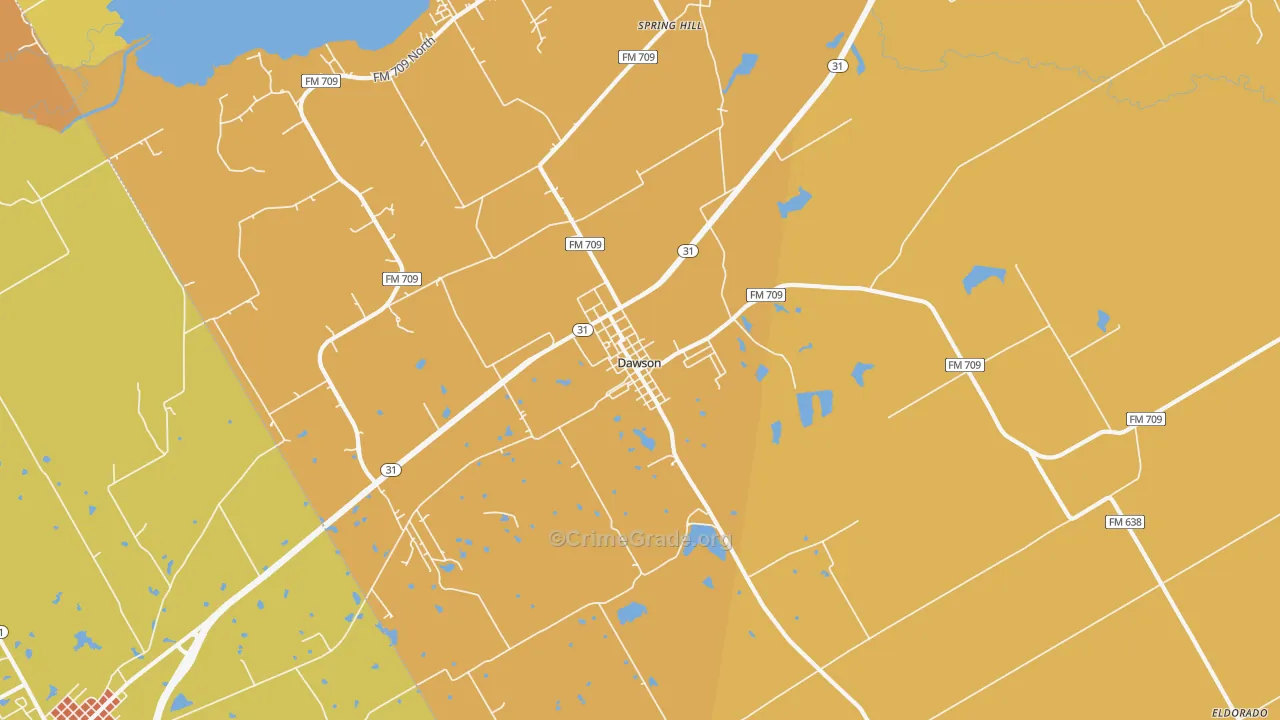 Dawson, TX Map of Drug-Related Crime Rates