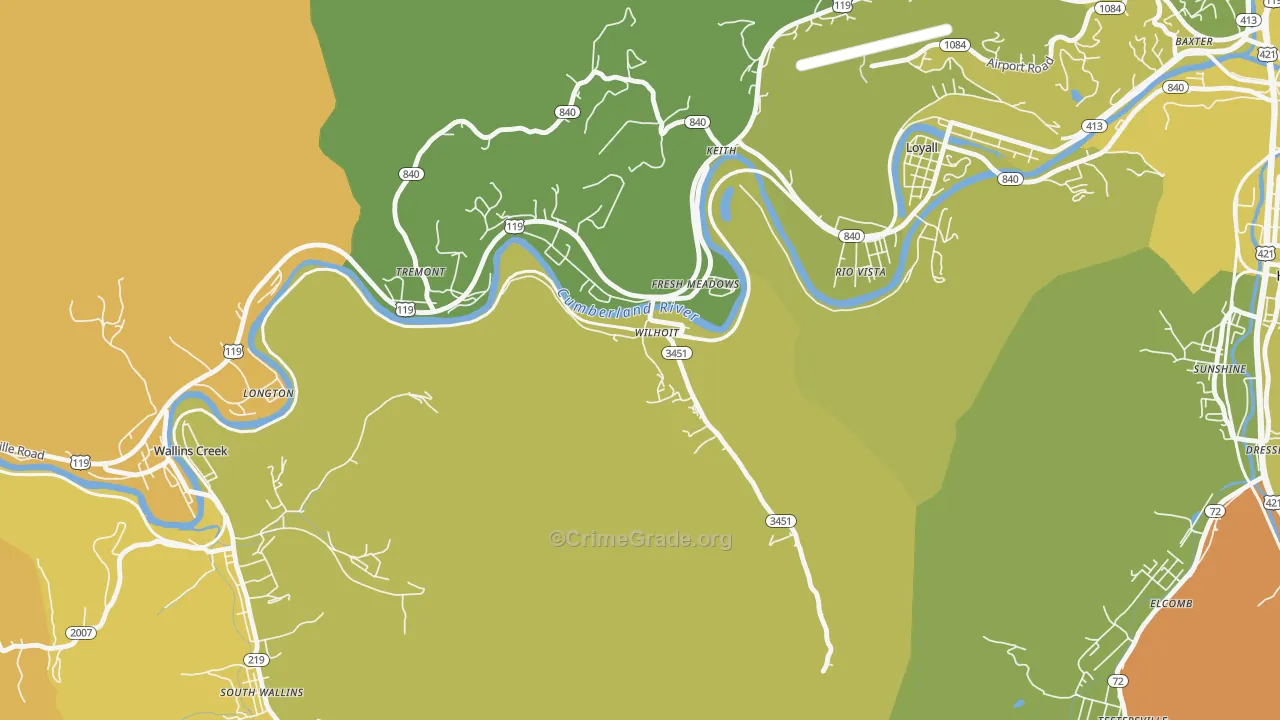 Dayhoit, KY Map of Drug-Related Crime Rates