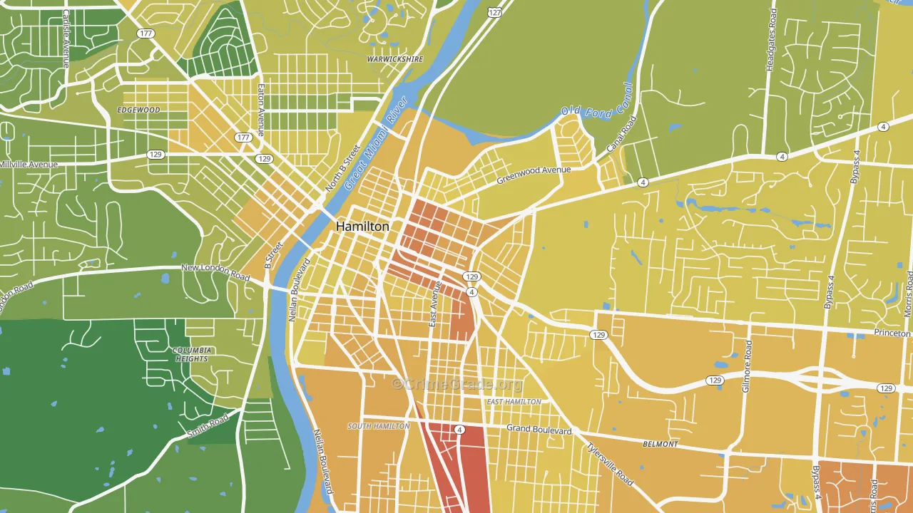 Dayton-Campbell Historic District, Hamilton, OH Map of Drug-Related Crime Rates