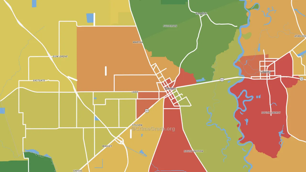 Dayton, TX Map of Drug-Related Crime Rates