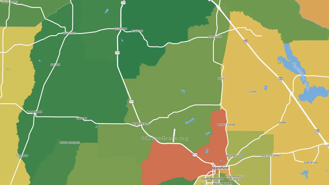 De Soto Parish, LA Map of Drug-Related Crime Rates