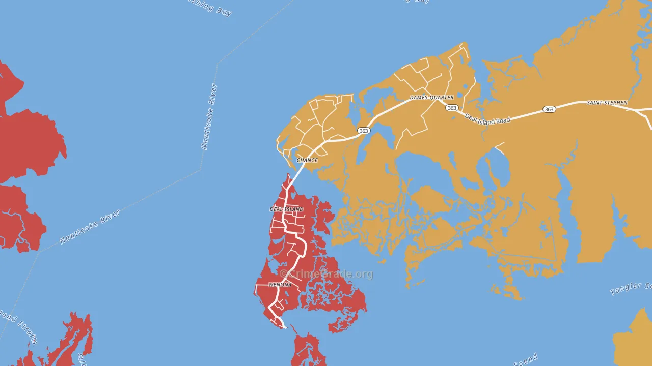 Deal Island, MD Map of Drug-Related Crime Rates