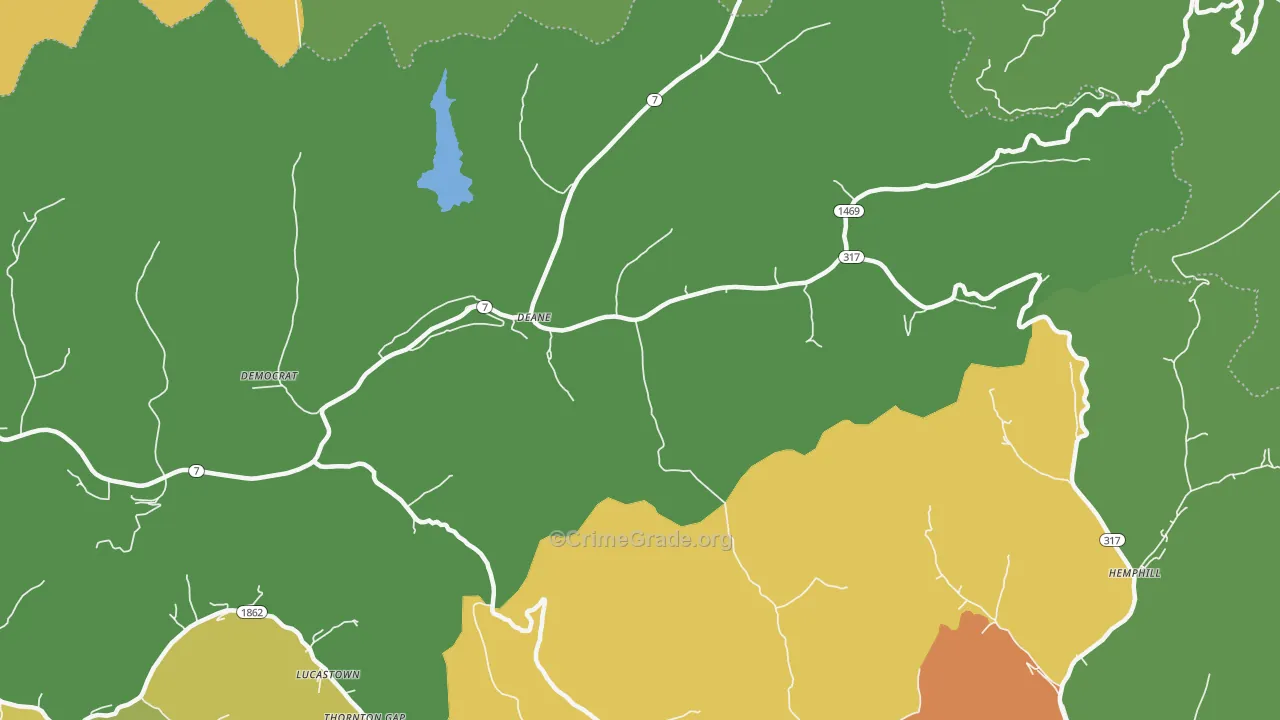 Deane, KY Map of Drug-Related Crime Rates