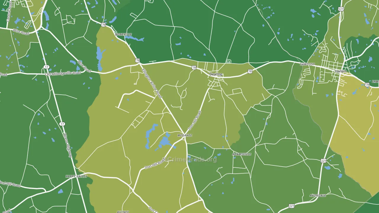 Dearing, GA Map of Drug-Related Crime Rates