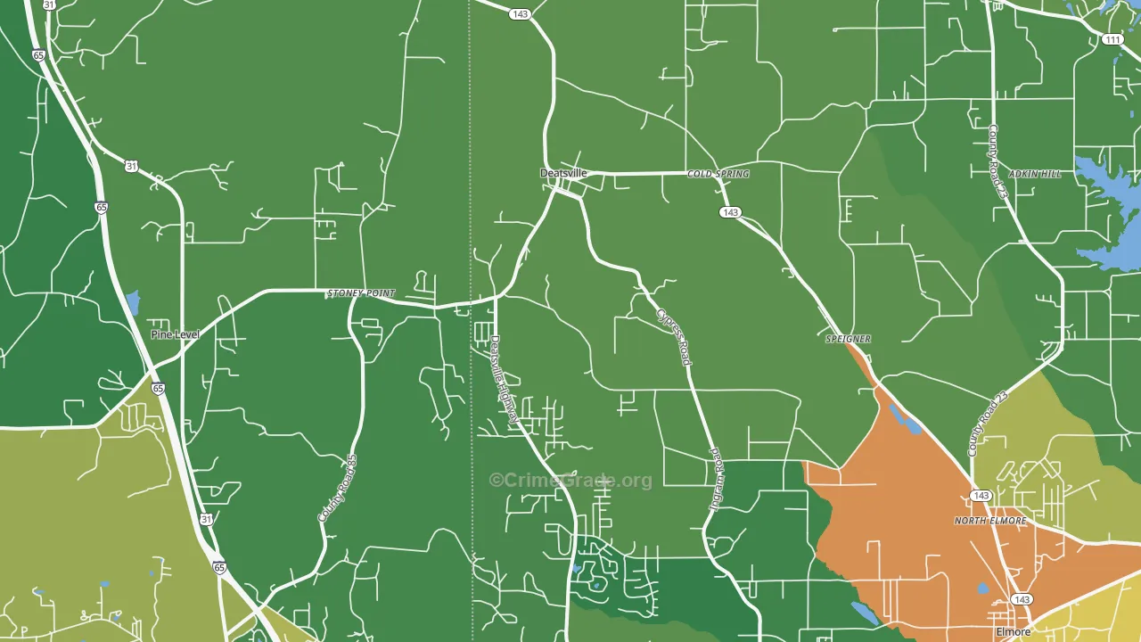 Deatsville, AL Map of Drug-Related Crime Rates