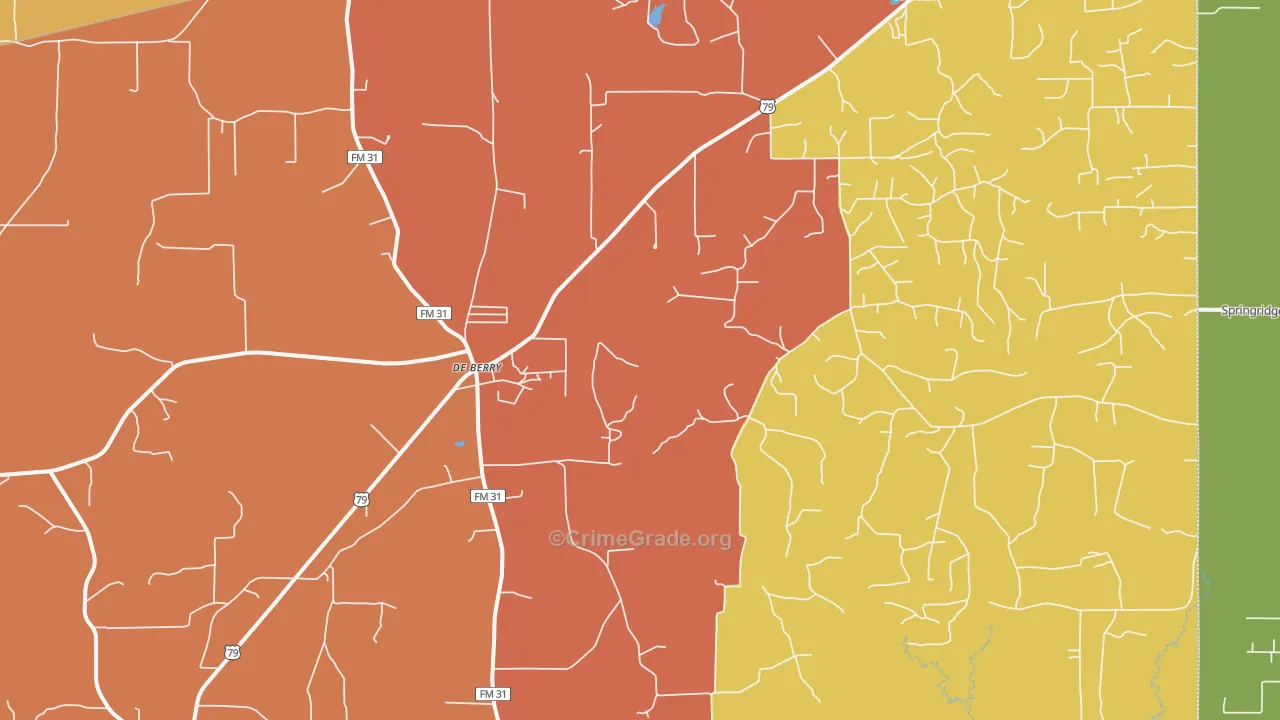 DeBerry, TX Map of Drug-Related Crime Rates