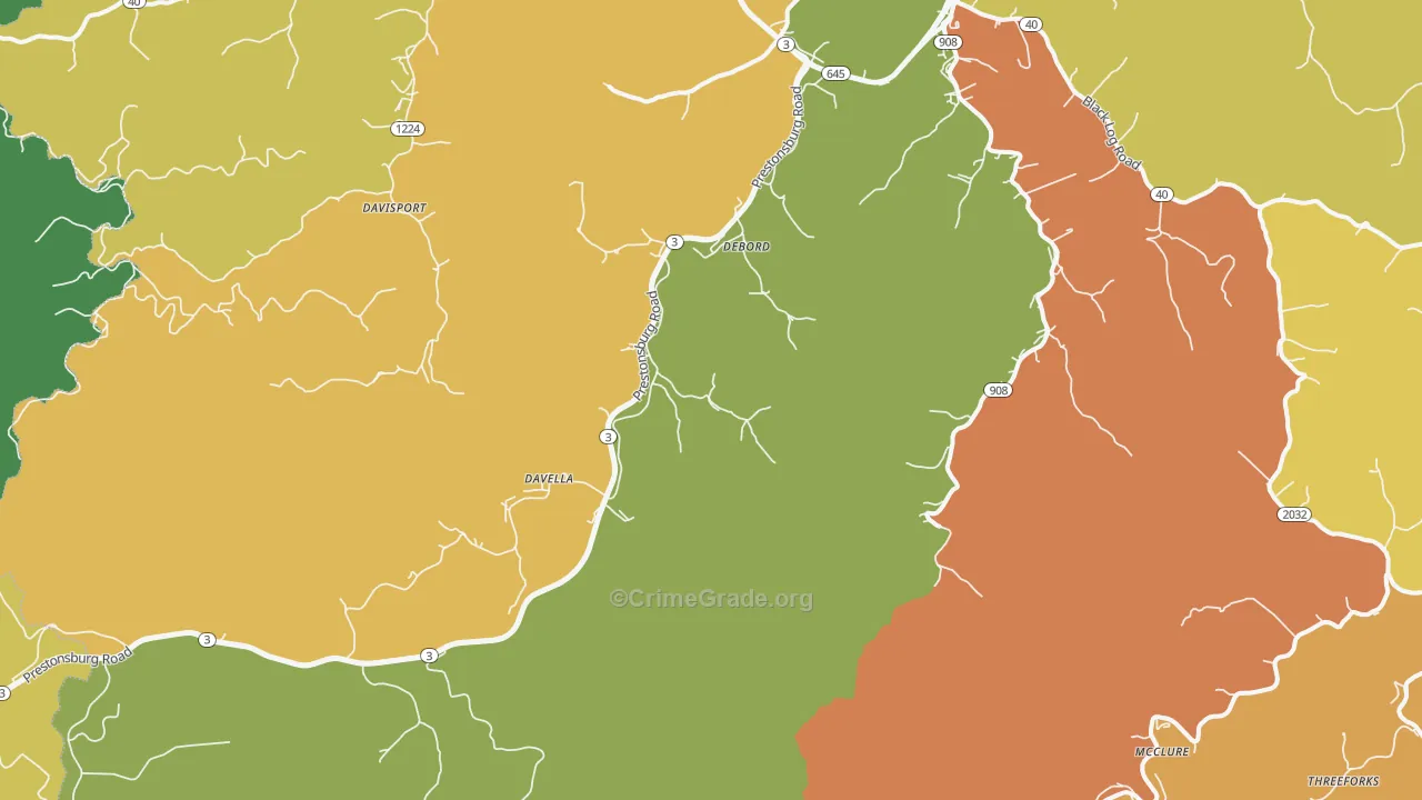 DeBord, KY Map of Drug-Related Crime Rates