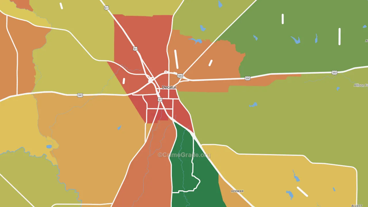Decatur, TX Map of Drug-Related Crime Rates