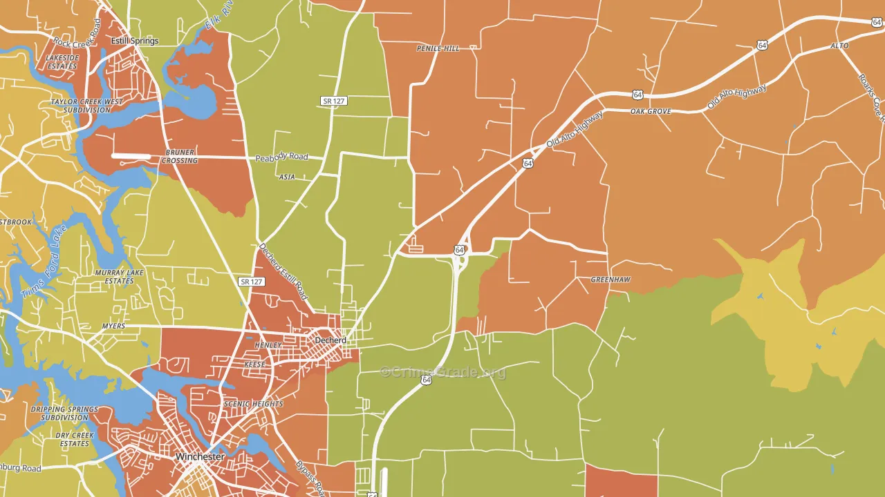 Decherd, TN Map of Drug-Related Crime Rates