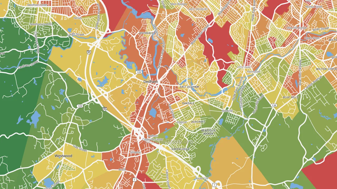 Dedham, MA Map of Drug-Related Crime Rates