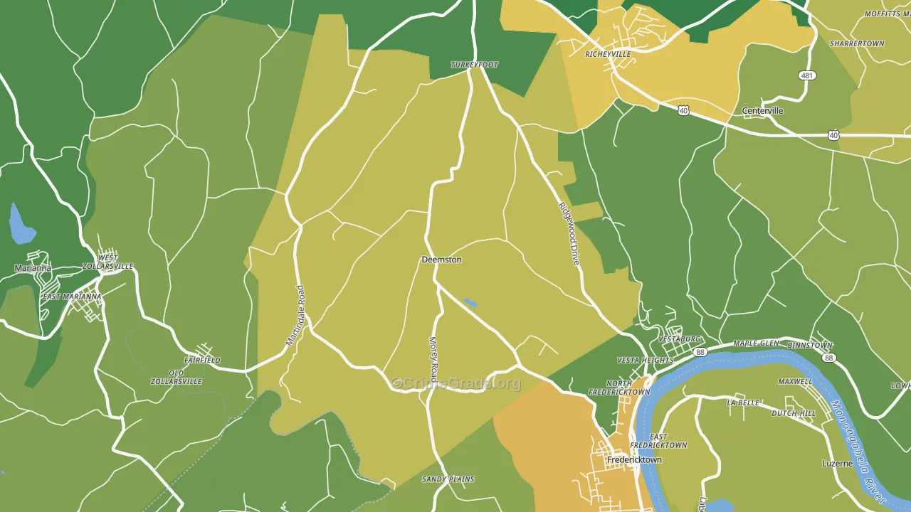 Deemston, PA Map of Drug-Related Crime Rates