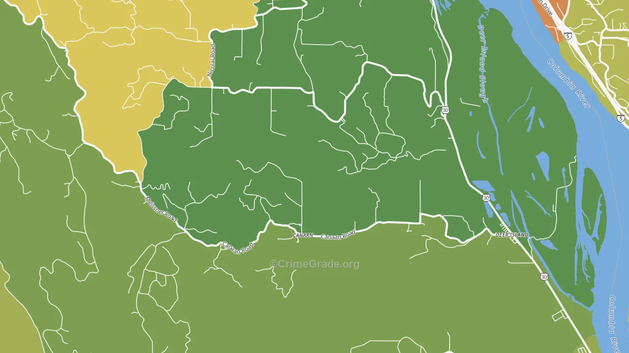 Deer Island, OR Map of Drug-Related Crime Rates