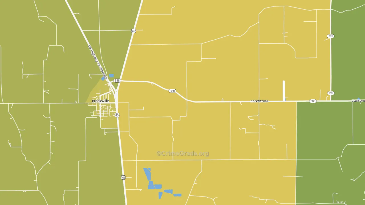 Deerbrook, MS Map of Drug-Related Crime Rates