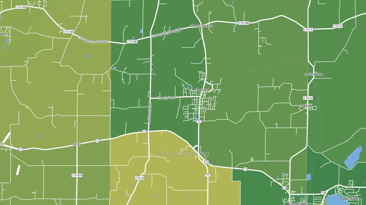 Deerfield, WI Map of Drug-Related Crime Rates