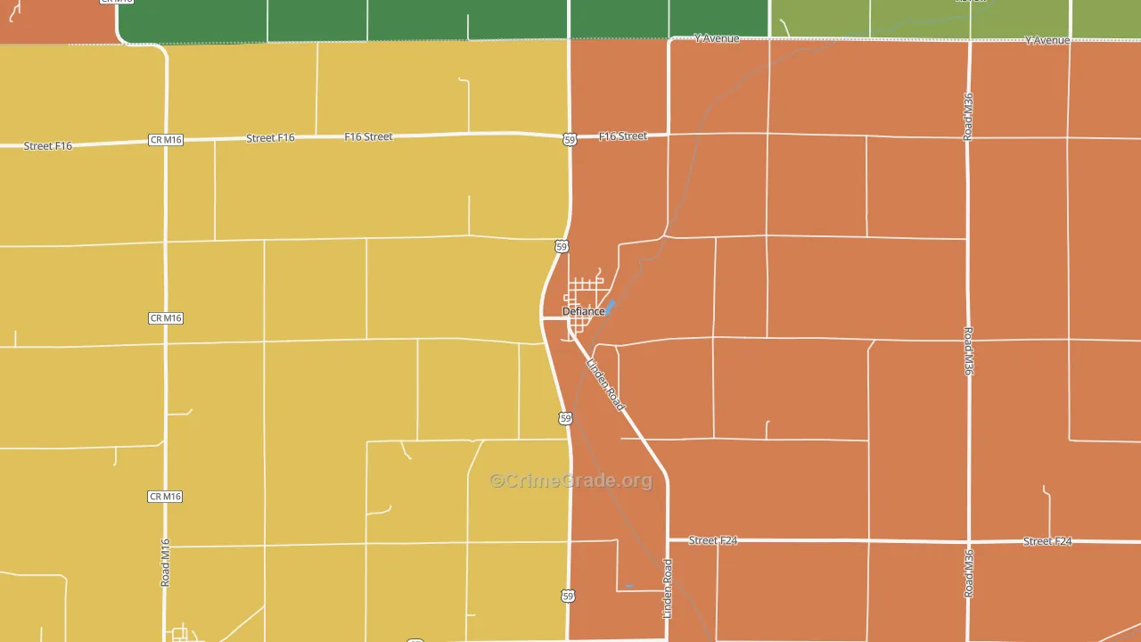 Defiance, IA Map of Drug-Related Crime Rates