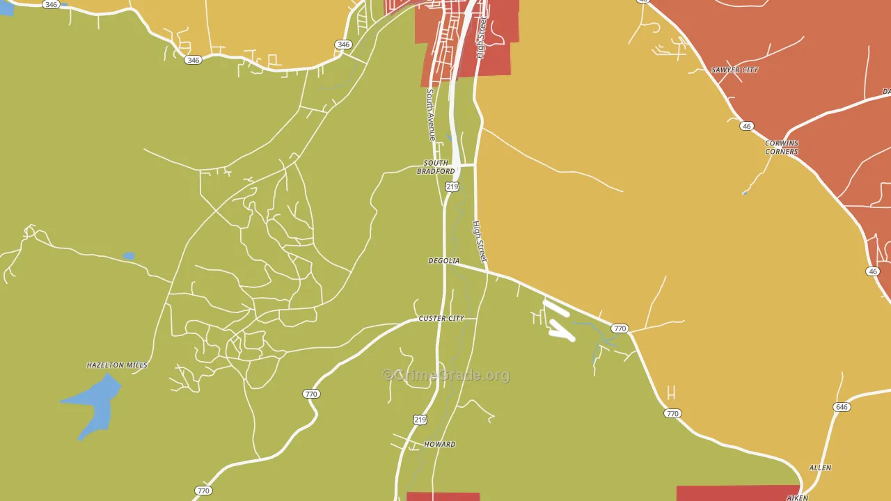 Degolia, PA Map of Drug-Related Crime Rates
