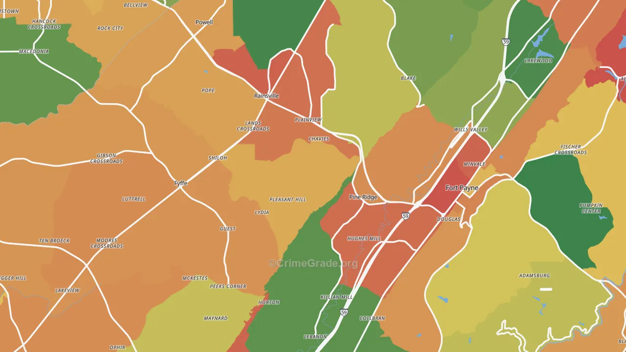 DeKalb County, AL Map of Drug-Related Crime Rates