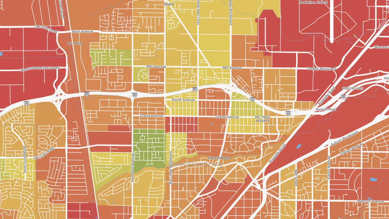 Del Paso Heights, Sacramento, CA Map of Drug-Related Crime Rates