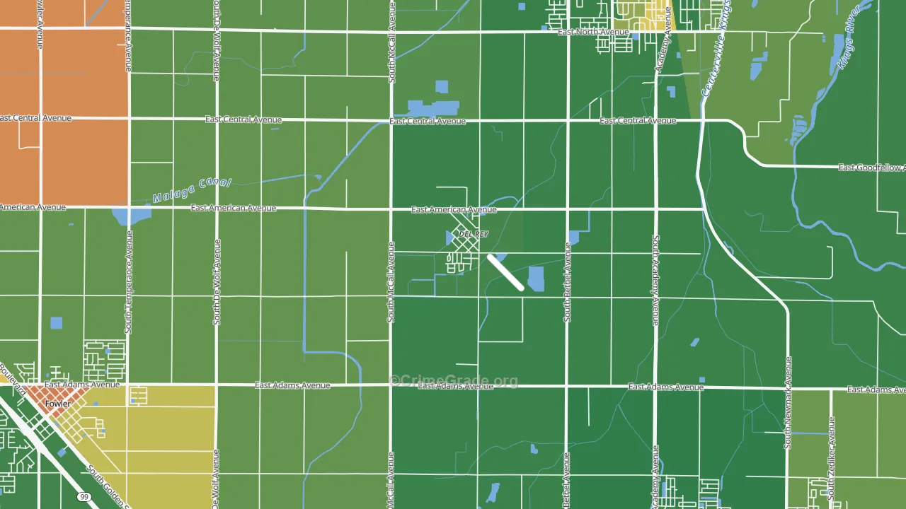 Del Rey, CA Map of Drug-Related Crime Rates