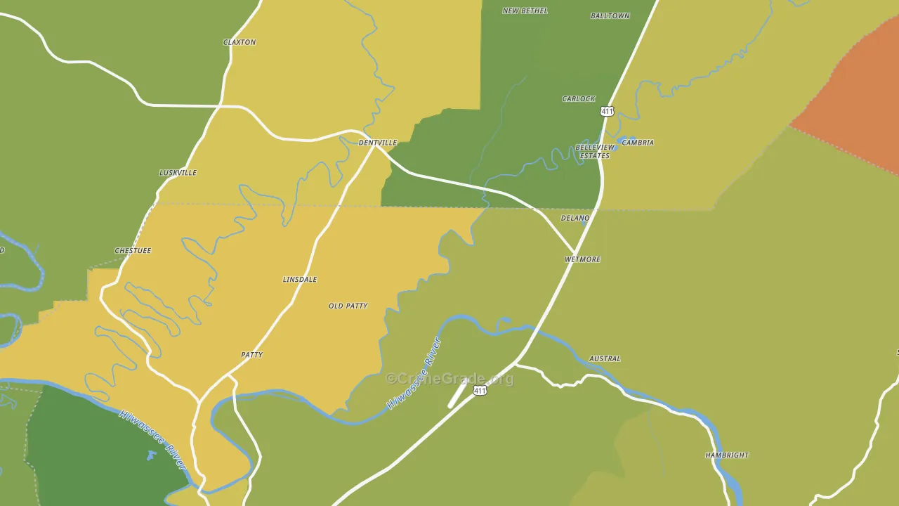 Delano, TN Map of Drug-Related Crime Rates