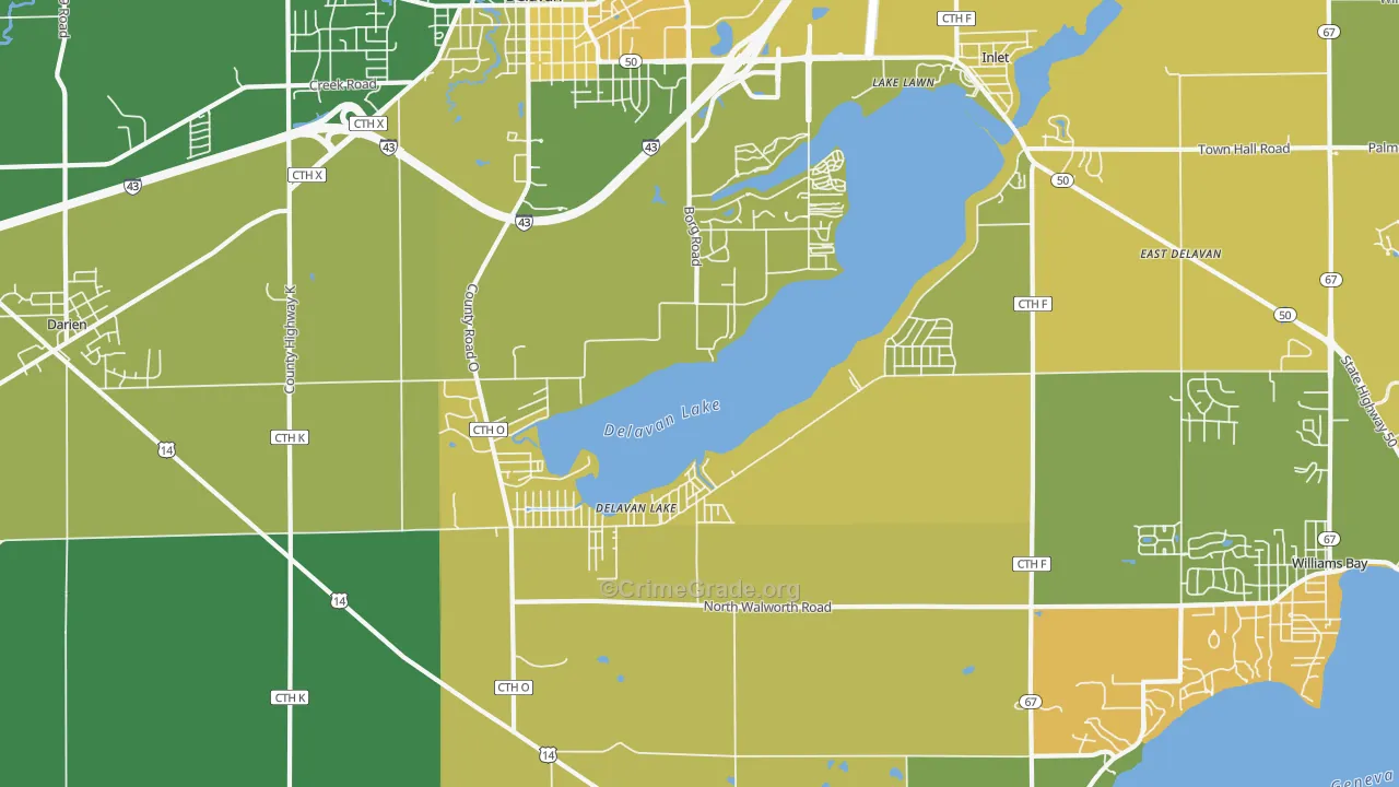 Delavan Lake, WI Map of Drug-Related Crime Rates