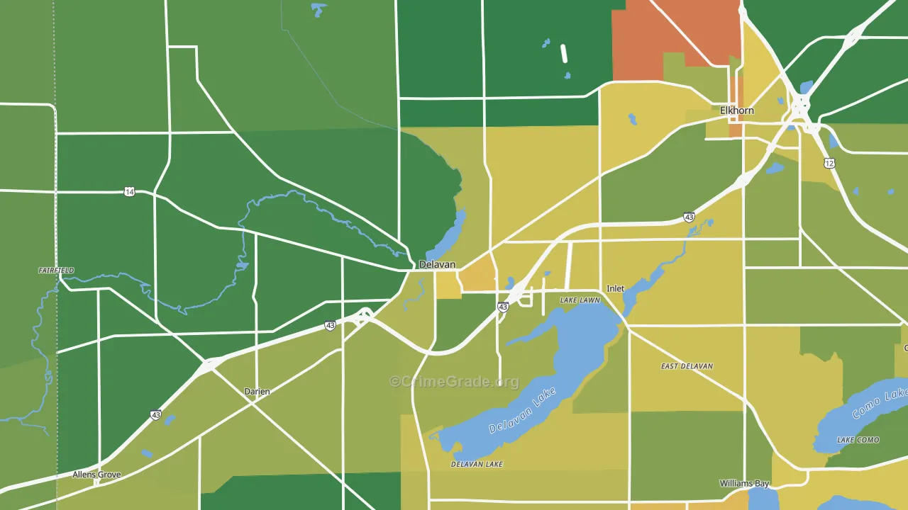 Delavan, WI Map of Drug-Related Crime Rates