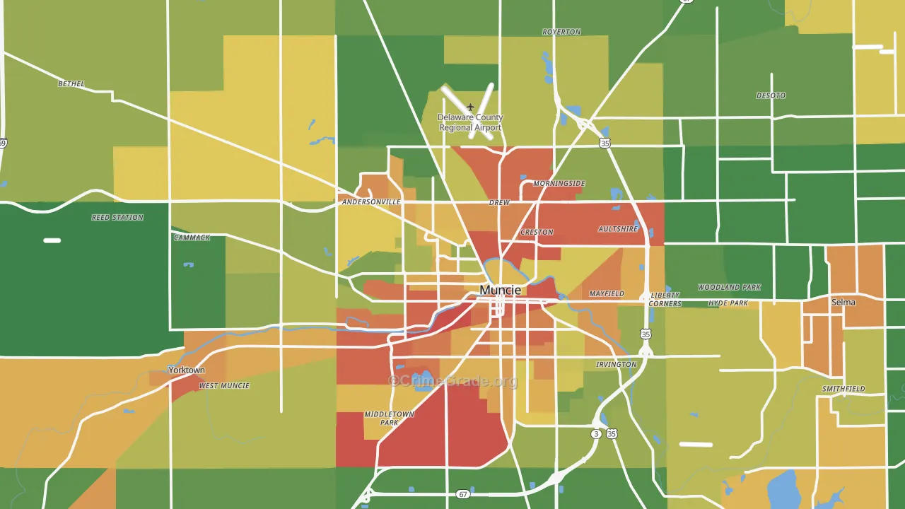 Delaware County, IN Map of Drug-Related Crime Rates