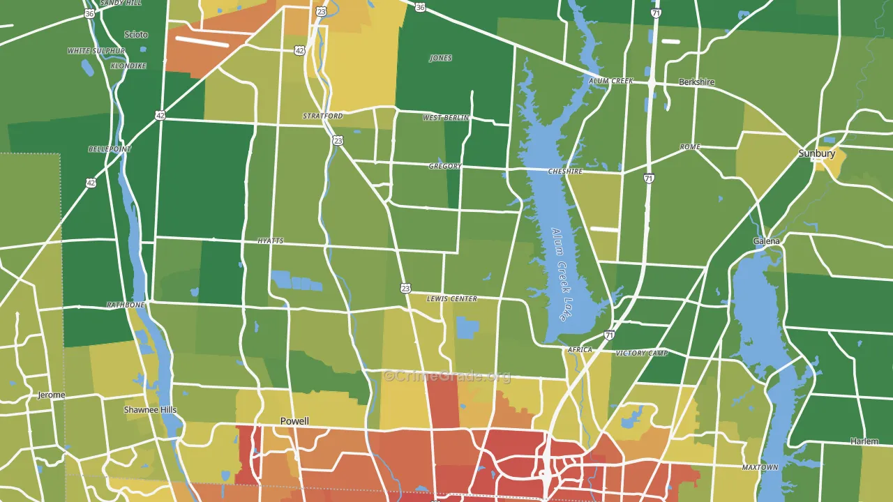 Delaware County, OH Map of Drug-Related Crime Rates
