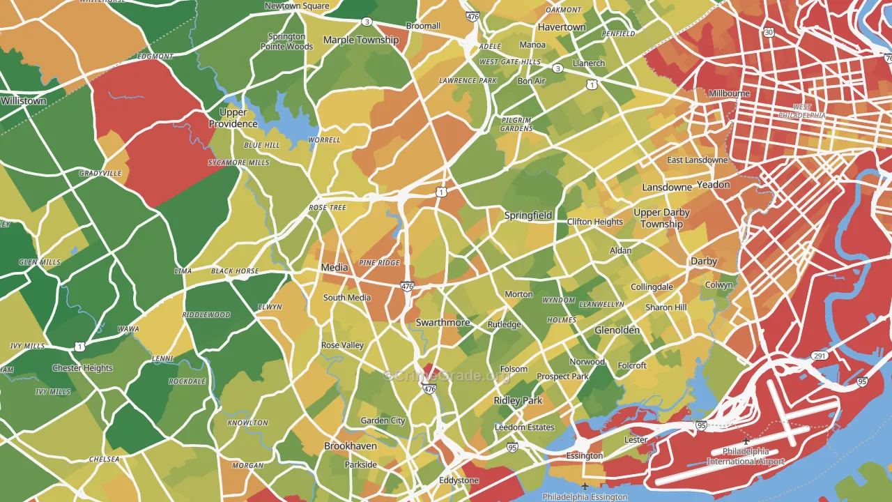Delaware County, PA Map of Drug-Related Crime Rates