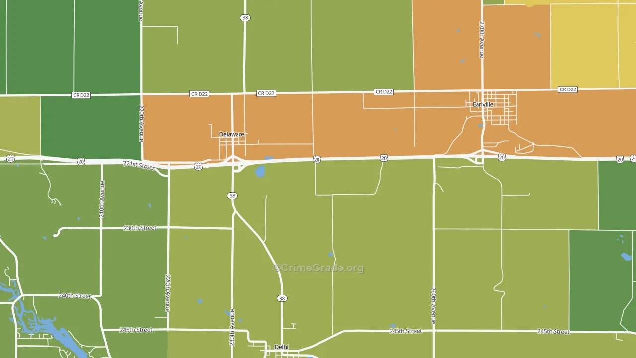 Delaware, IA Map of Drug-Related Crime Rates