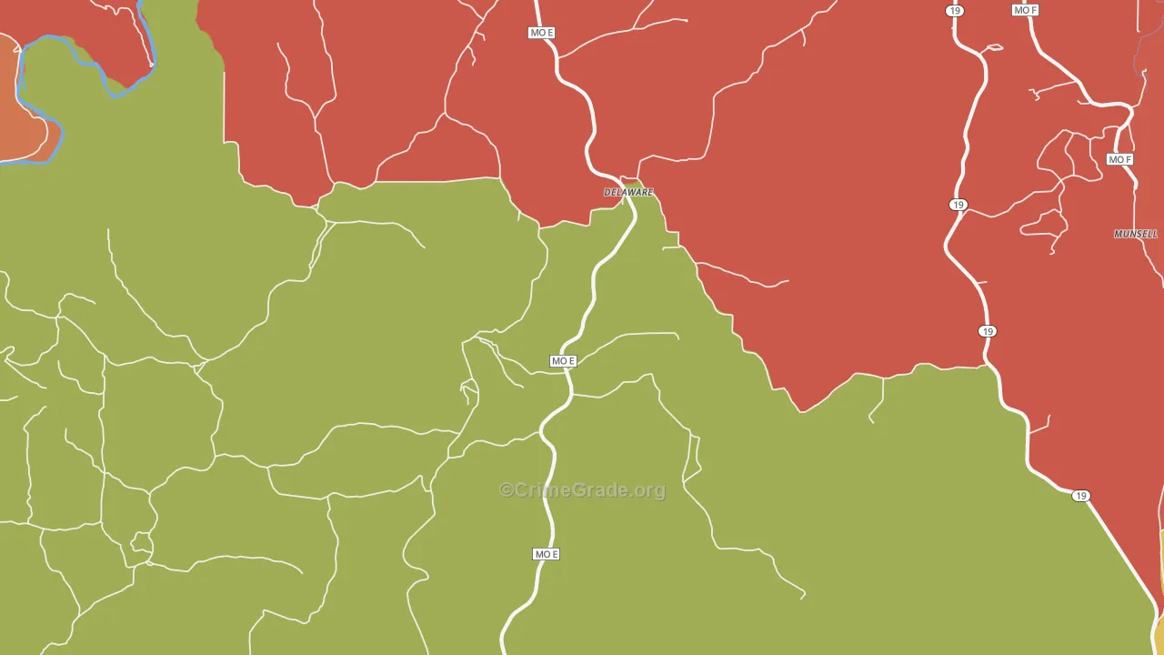 Delaware, MO Map of Drug-Related Crime Rates