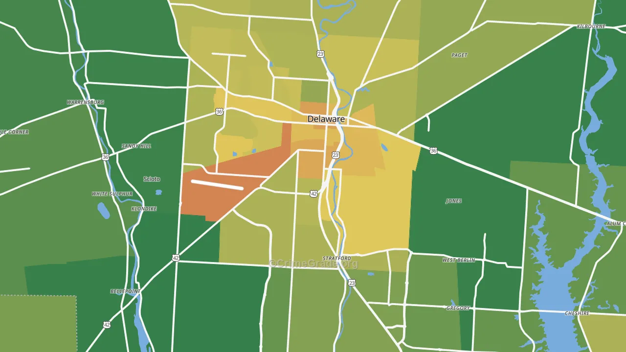 Delaware, OH Map of Drug-Related Crime Rates