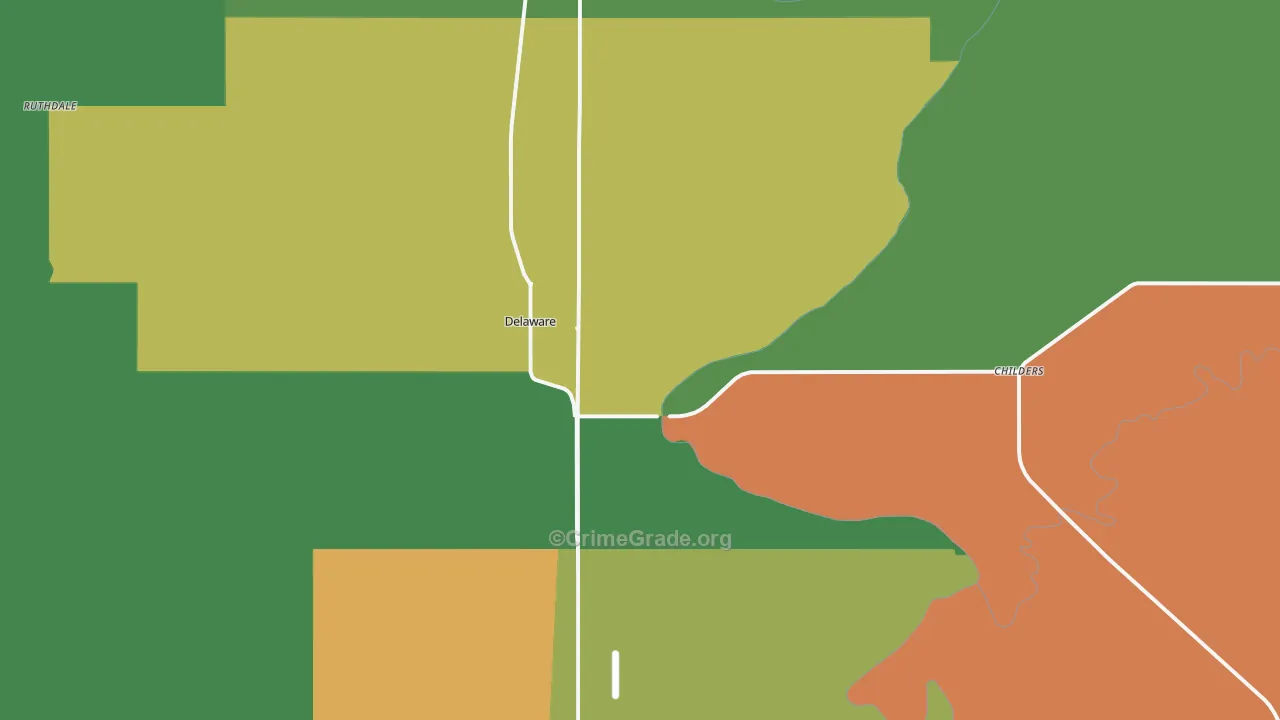Delaware, OK Map of Drug-Related Crime Rates