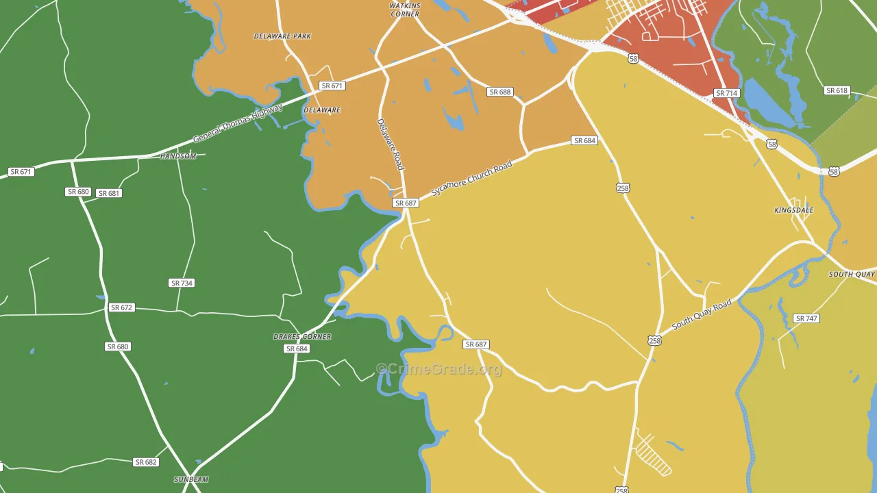 Delaware, VA Map of Drug-Related Crime Rates