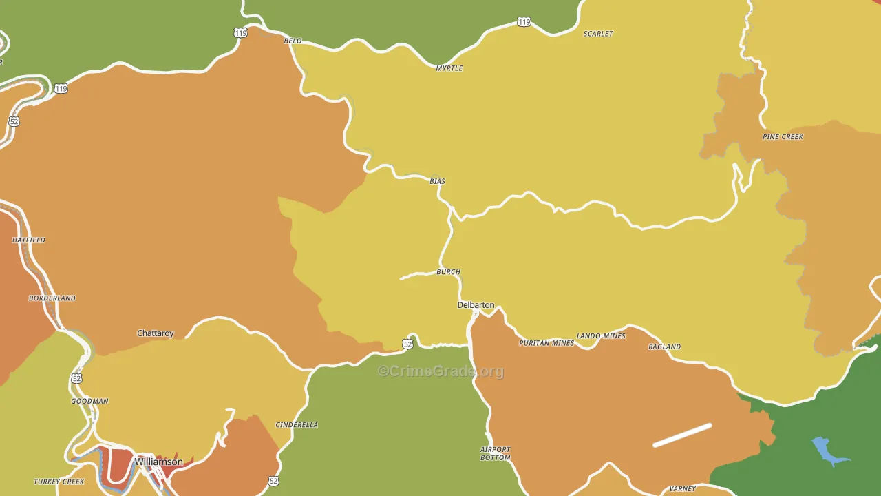 Delbarton, WV Map of Drug-Related Crime Rates