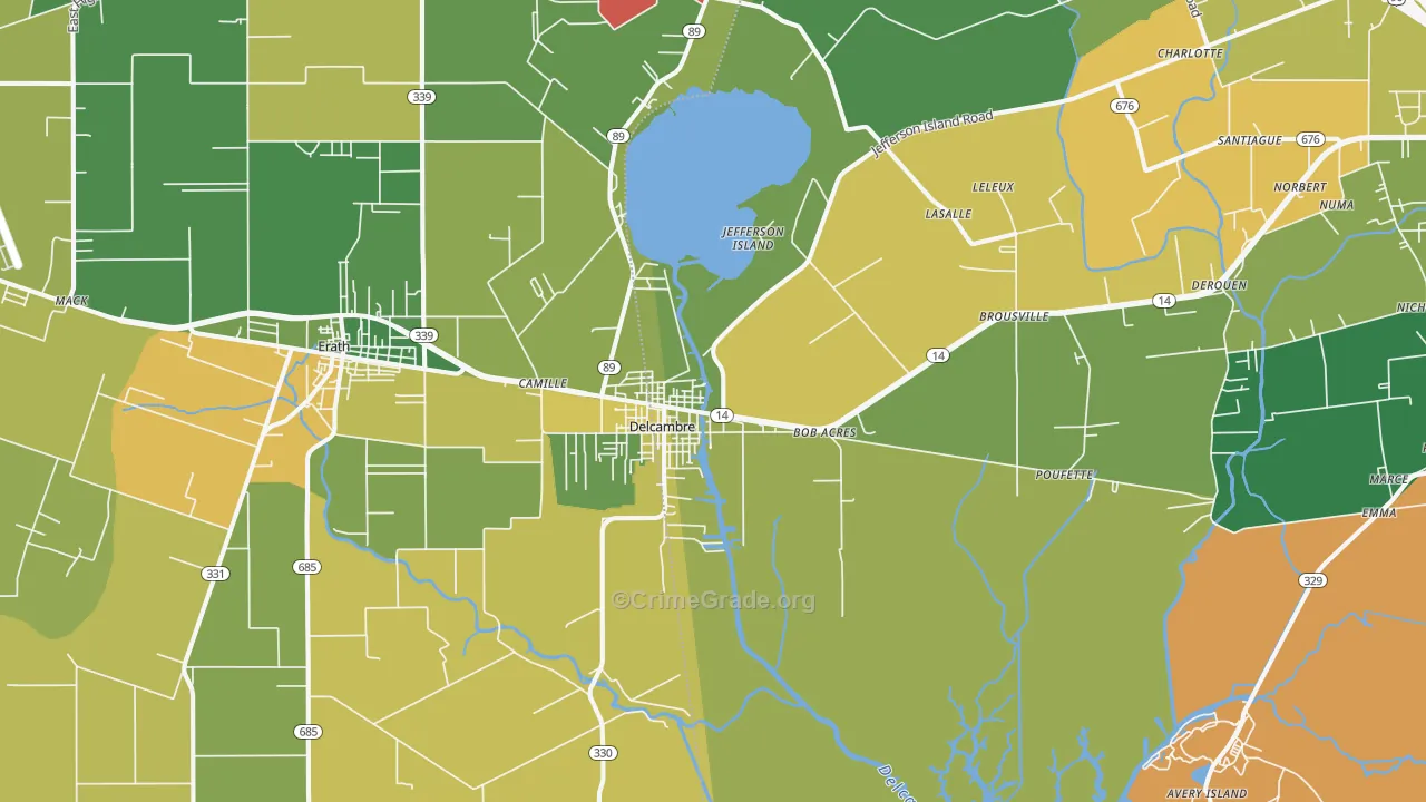 Delcambre, LA Map of Drug-Related Crime Rates