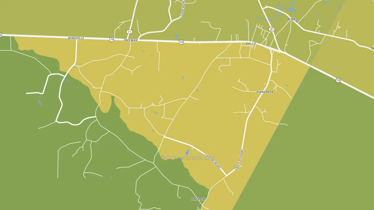 Delco, NC Map of Drug-Related Crime Rates