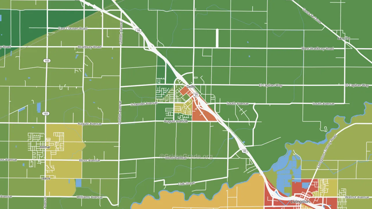 Delhi, CA Map of Drug-Related Crime Rates