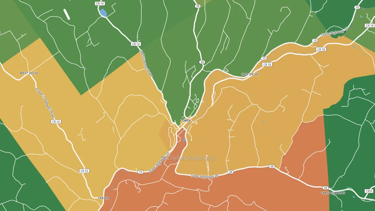 Delhi, NY Map of Drug-Related Crime Rates