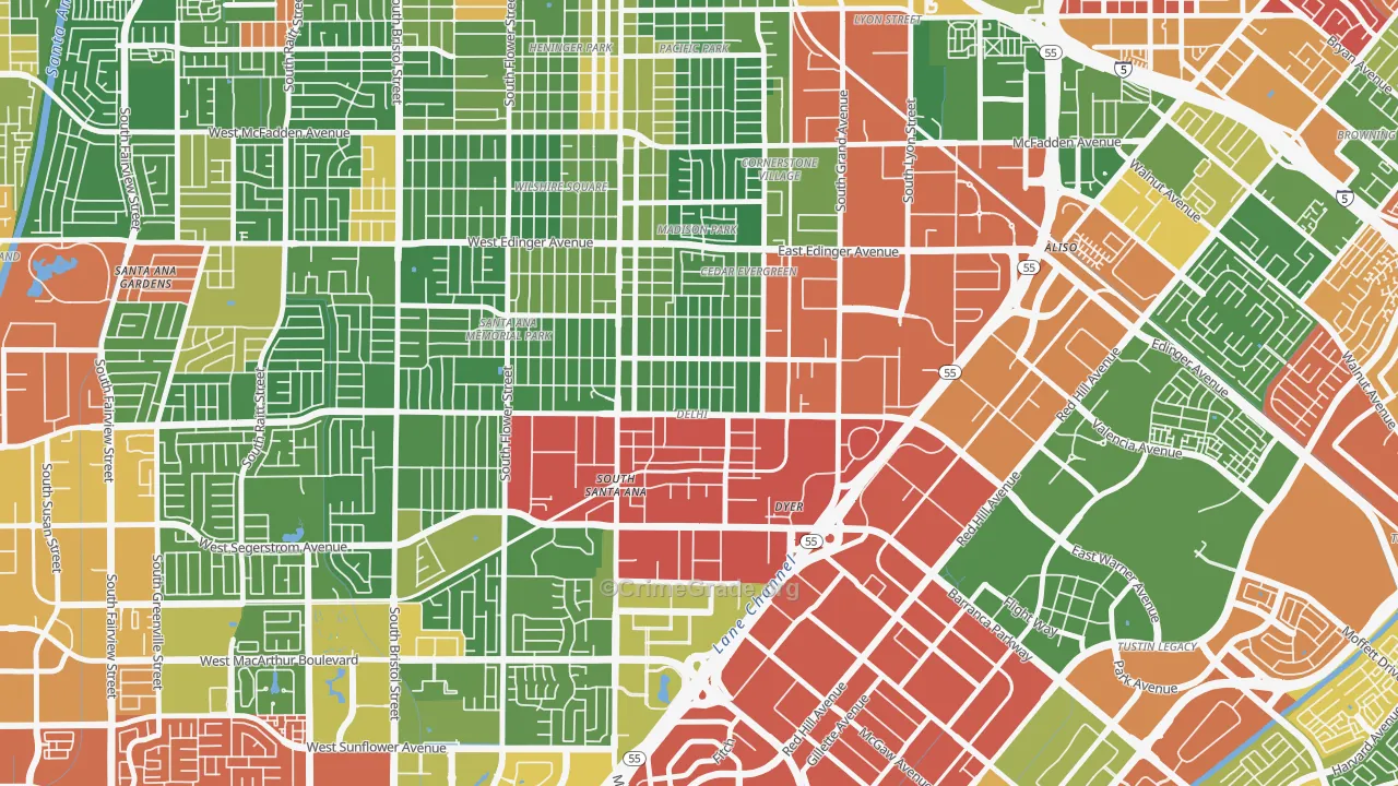 Delhi, Santa Ana, CA Map of Drug-Related Crime Rates
