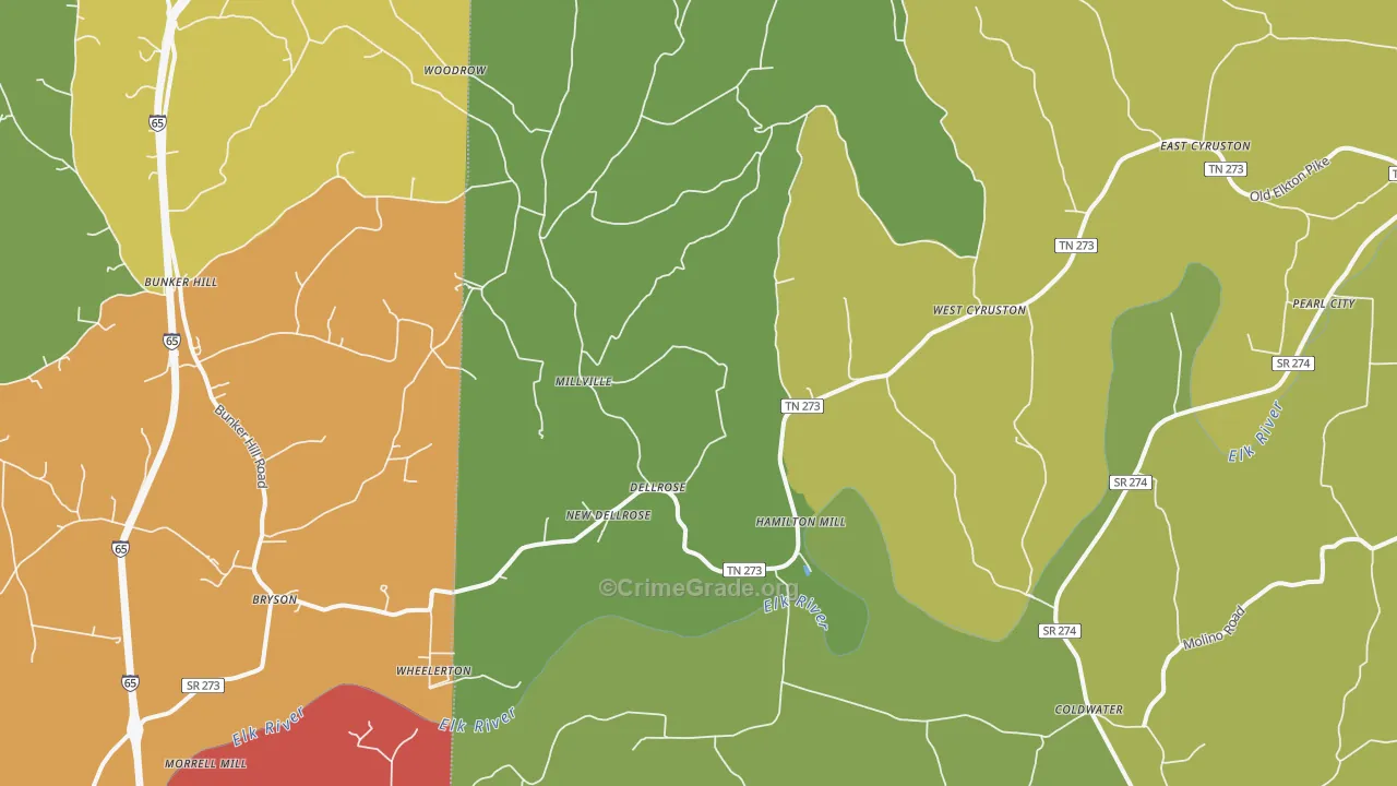 Dellrose, TN Map of Drug-Related Crime Rates