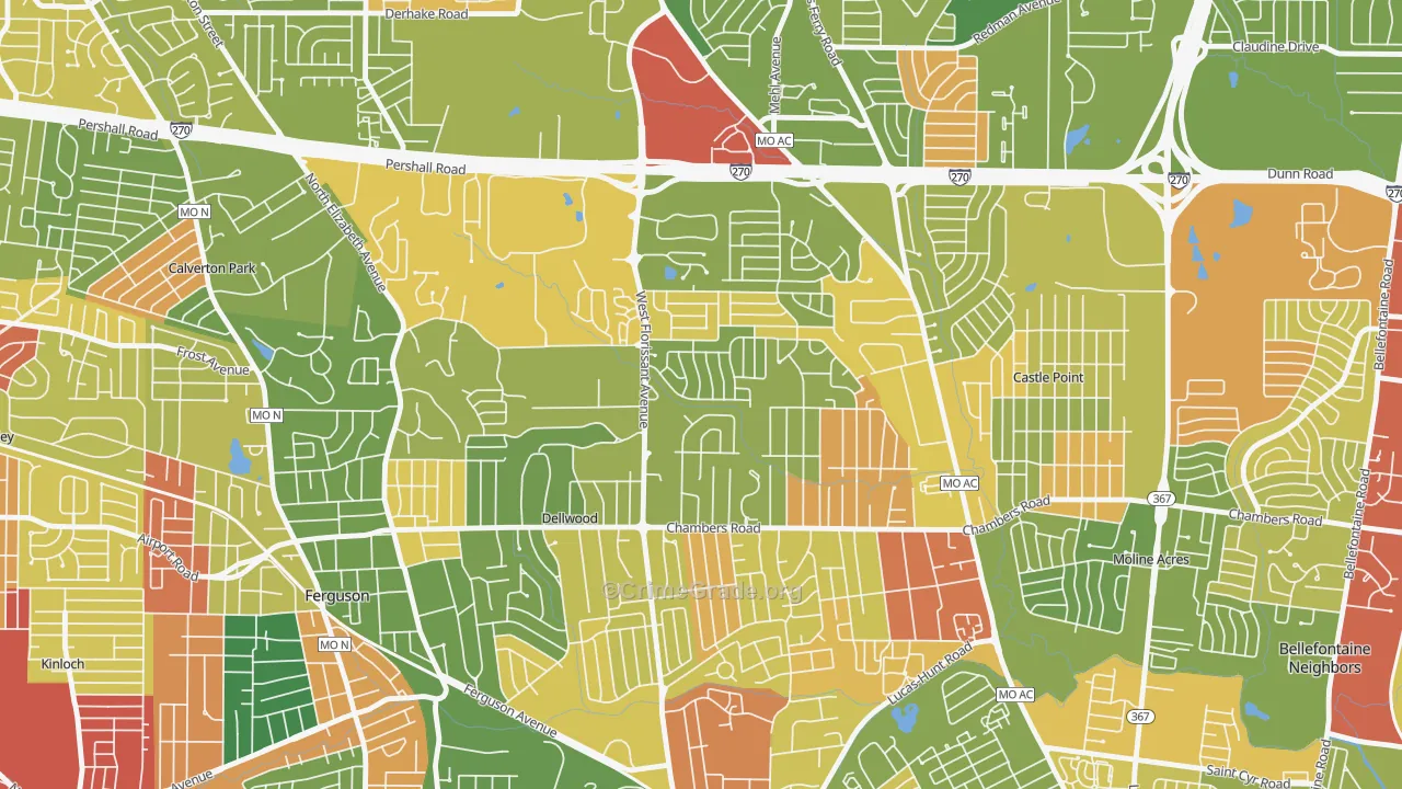 Dellwood, MO Map of Drug-Related Crime Rates